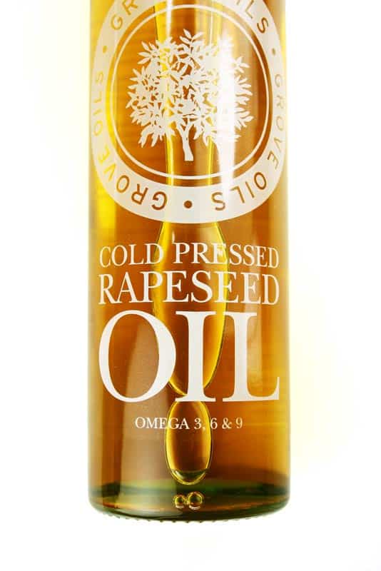 Grove Oils rapeseed oil bottle identity label design by Paul Cartwright Branding.
