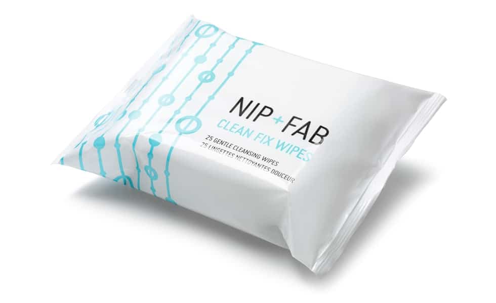 NIP+FAB Clean-fix wipes skincare packaging graphics designed by Paul Cartwright Branding.