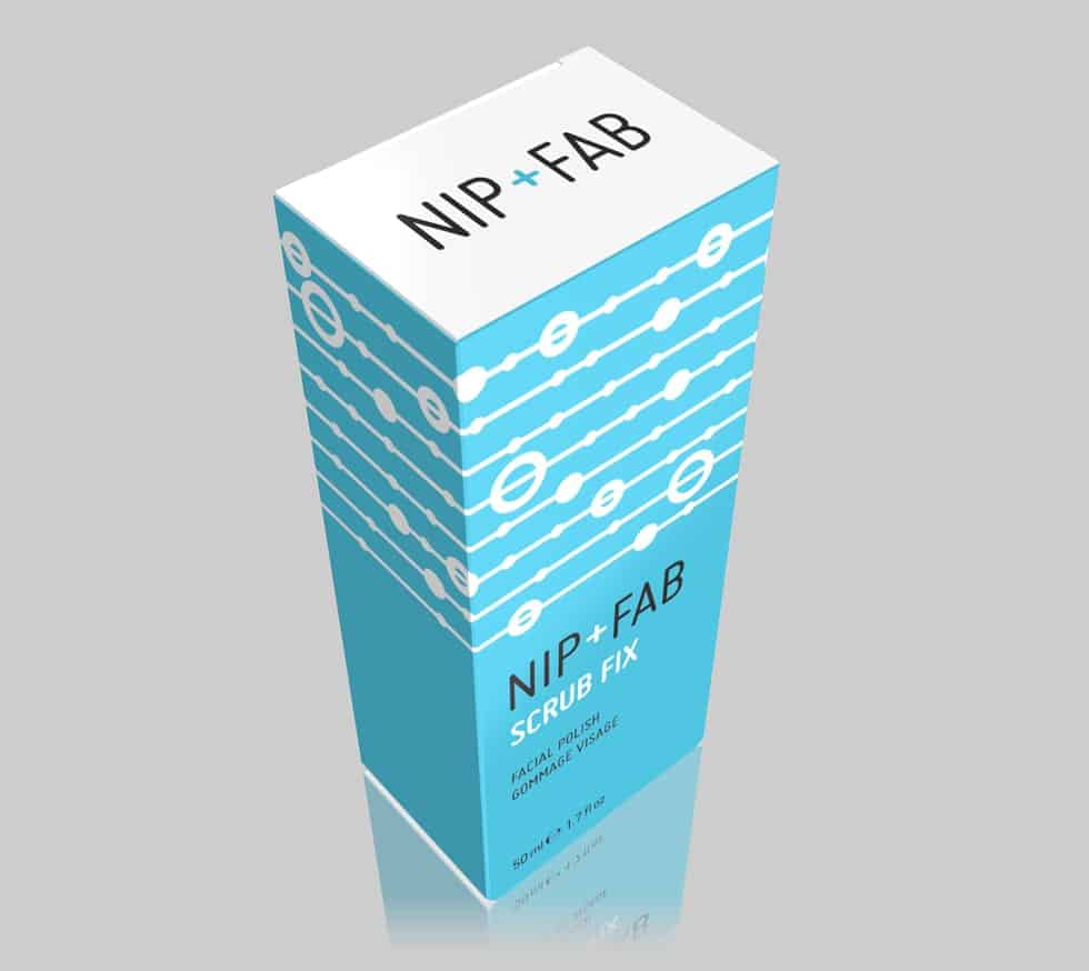 NIP+FAB Scrub-fix carton graphics and skincare packaging graphics formentire range designed by Paul Cartwright Branding.