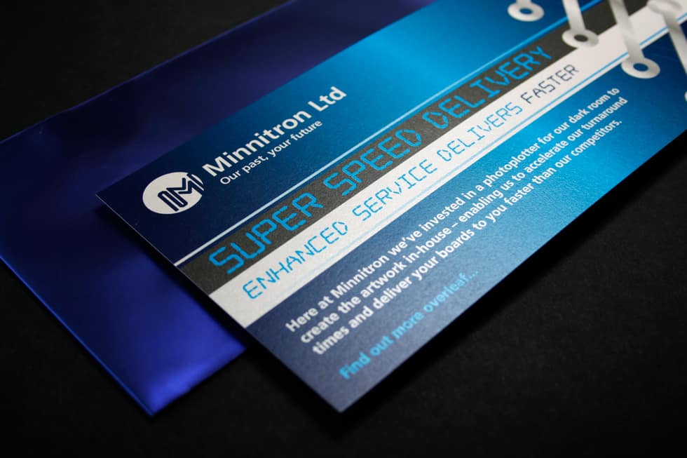 Minnitron Ltd printed circuit board manufacturers flyer design and artwork by Paul Cartwright Branding.