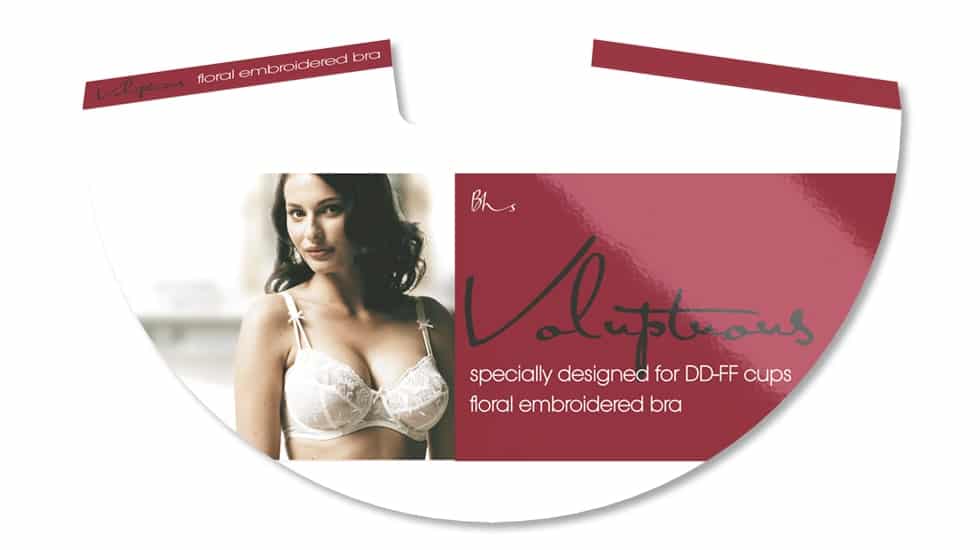 Bhs'Voluptuous' bra packaging graphics and lingerie collars designed by Paul Cartwright Branding.