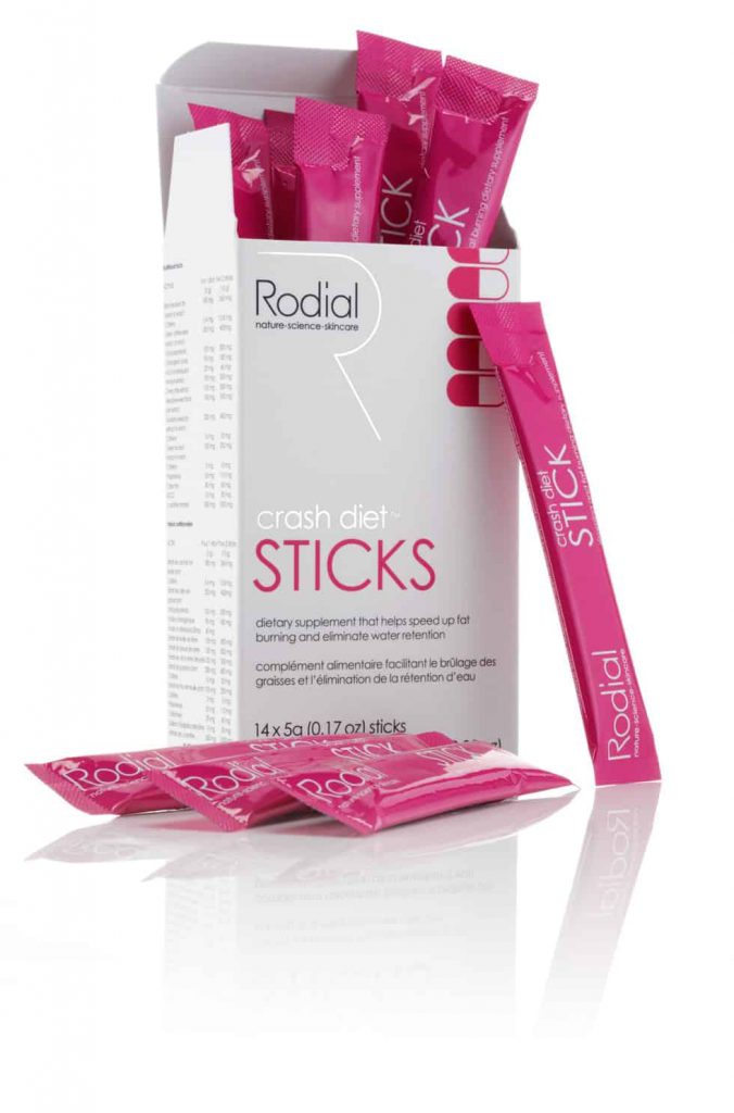 Rodial Crash Diet sticks carton and sachet graphic design by Paul Cartwright Branding.