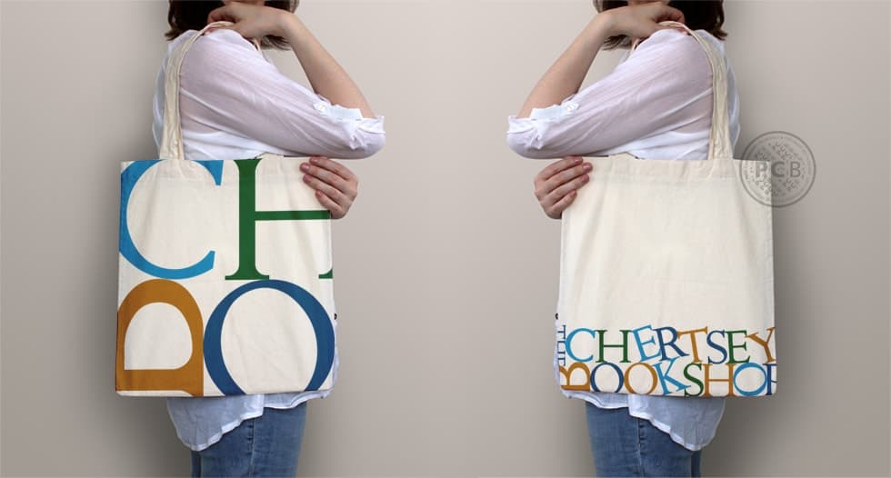 Chertsey Bookshop tote bag logo design by Paul Cartwright Branding.