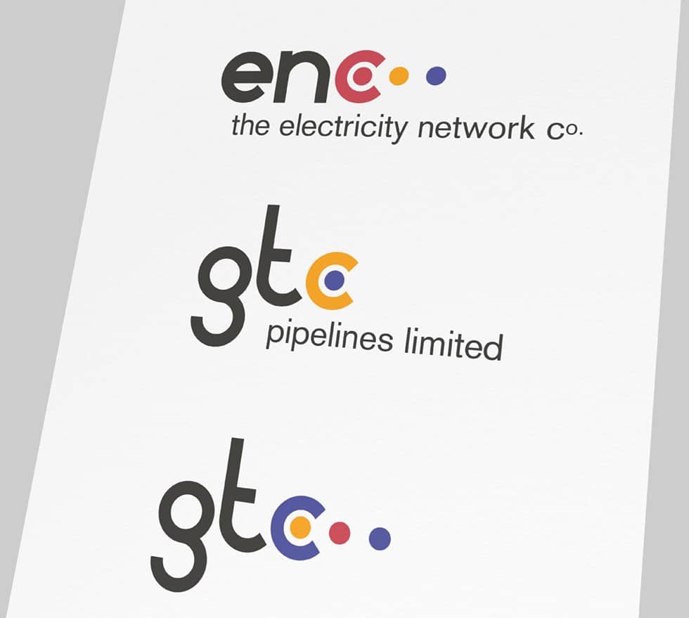 Utilities logo identity design for ENC, GTC and GTC Pipelines by Paul Cartwright Branding.