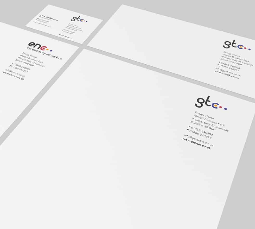 Company stationery design featuring new utilities logo identity design by Paul Cartwright Branding.