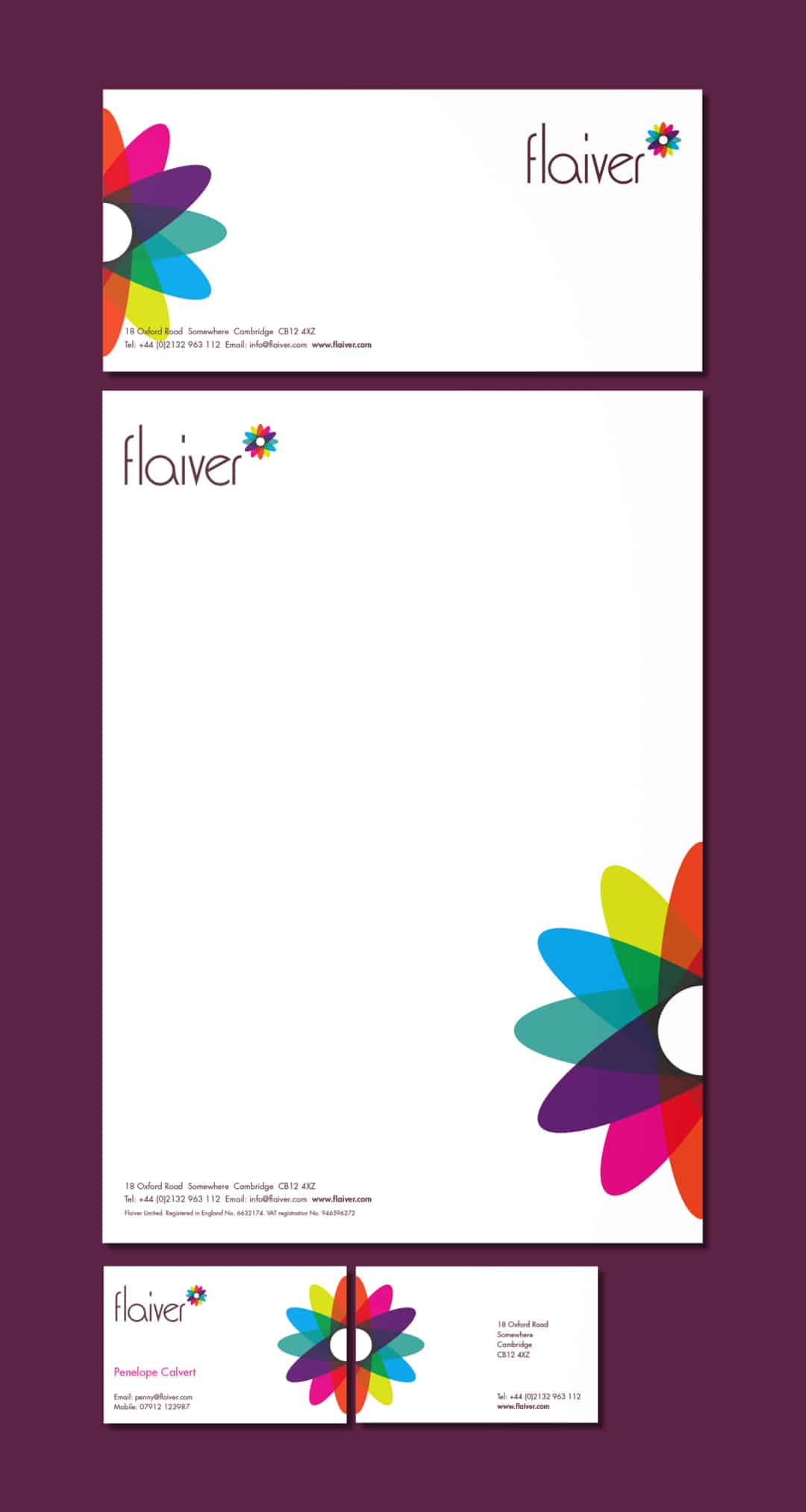 Flaiver Women's fashion brand logo and stationery designed by Paul Cartwright Branding.
