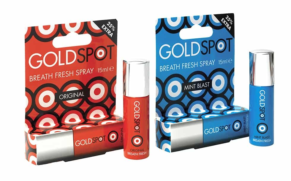 Goldspot Breath Fresh Sprays - Mint Blast and Original - Product logo and packaging graphics designed by Paul Cartwright Branding.