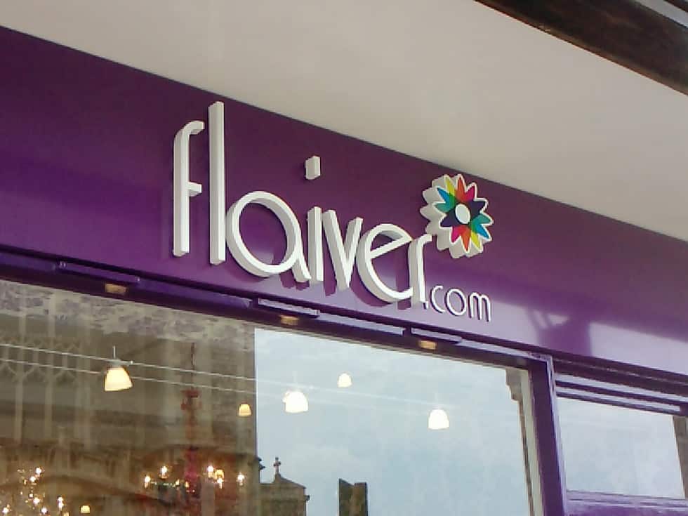Flaiver fashion shop fascia with logo design by Paul Cartwright Branding.