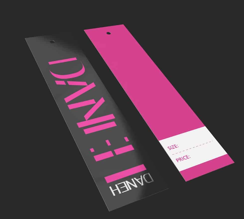 Daneh fashion designer swing ticket and clothing range logo design by Paul Cartwright Branding.