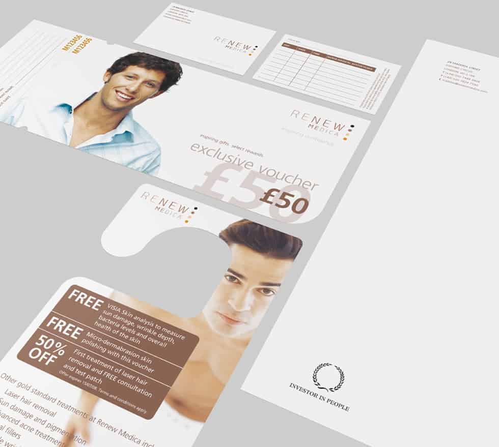 Renew Medica medical aesthetics beauty and treatment clinic stationery designed by Paul Cartwright Branding.
