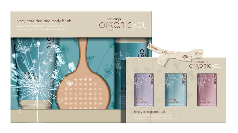 Sainsbury's organic toiletries Christmas gift set range identity concept visuals by Paul Cartwright Branding.