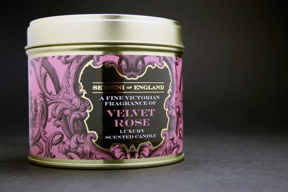 Sebnini Victorian fragranced candle label identity graphic design by Paul Cartwright Branding.
