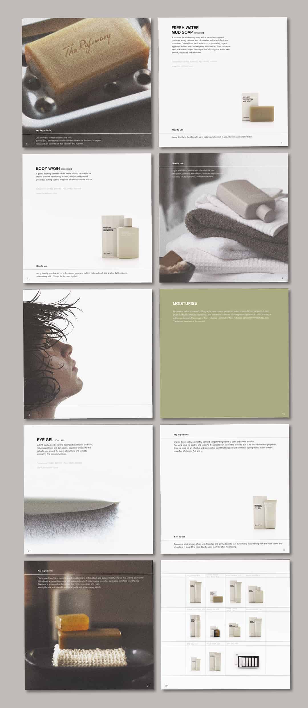 Skincare brochure design page examples - designed by Paul Cartwright Branding.