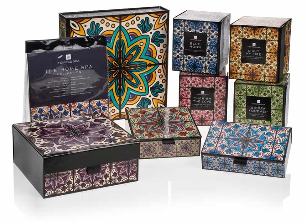 Temple Spa Spring Summer skin and bodycare gift box artwork by Paul Cartwright Branding.