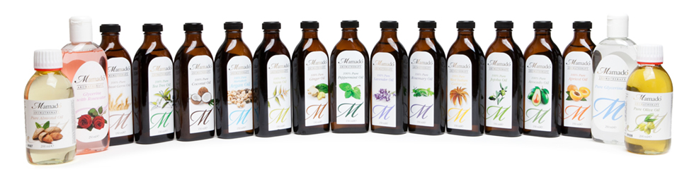 Mamado Aromatherapy essential oils label graphics range designed by Paul Cartwright Branding