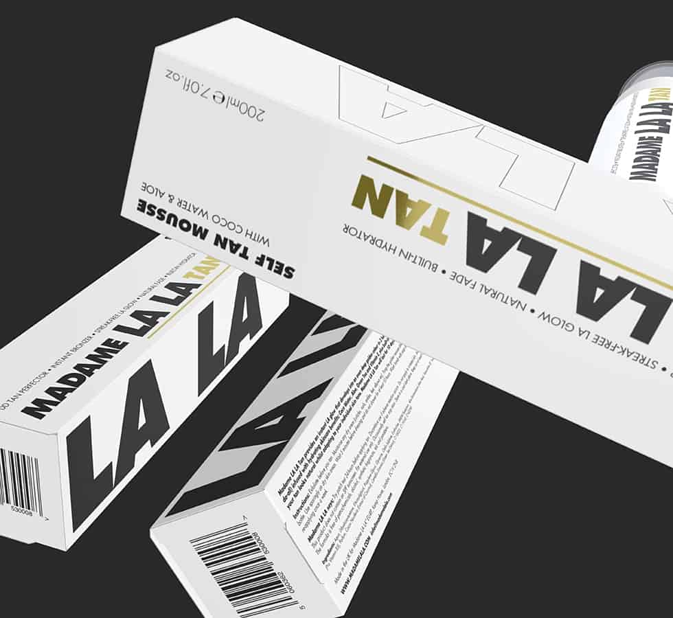 Madame La La Tan light and regular product graphics label and carton design by Paul Cartwright Branding.