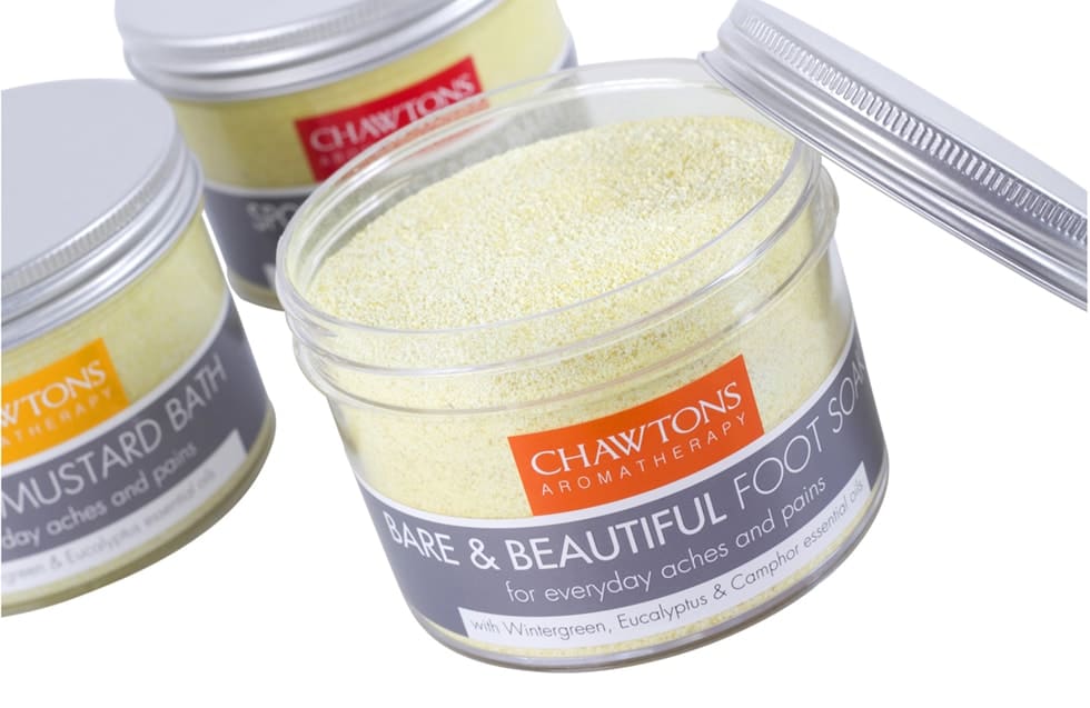 Chawtons Aromatherapy Mustard Bath range product identity graphics designed and artworked Paul Cartwright Branding.