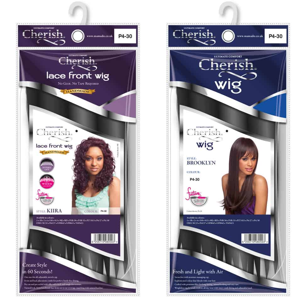 Cherish lace wig and wig packaging graphic design visuals by Paul Cartwright Branding.