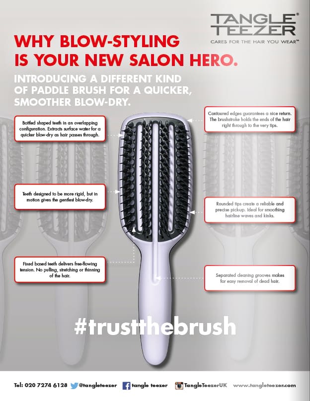 Magazine advert design for Tangle Teezer blow-styling hairbrush - designed by Paul Cartwright Branding.