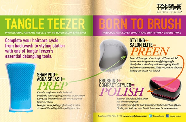 'Prep,Preen,Polish' magazine advert design for Tangle Teezer designed by Paul Cartwright Branding.