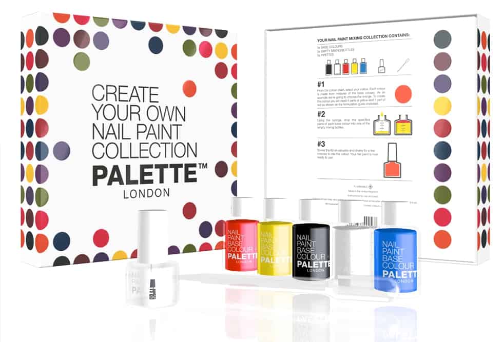 Palette London nail varnish product identity range logo and packaging graphics design by Paul Cartwright Branding.