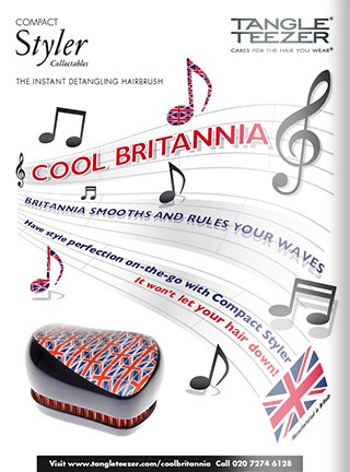 Cool Britannia magazine advertisment for Tangle Teezer designed by Paul Cartwright Branding.
