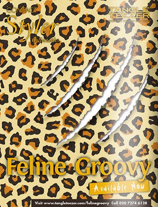 'Feline Groovy' magazine ad for Tangle Teezer's Compact Styler product launch designed by Paul Cartwright Branding.