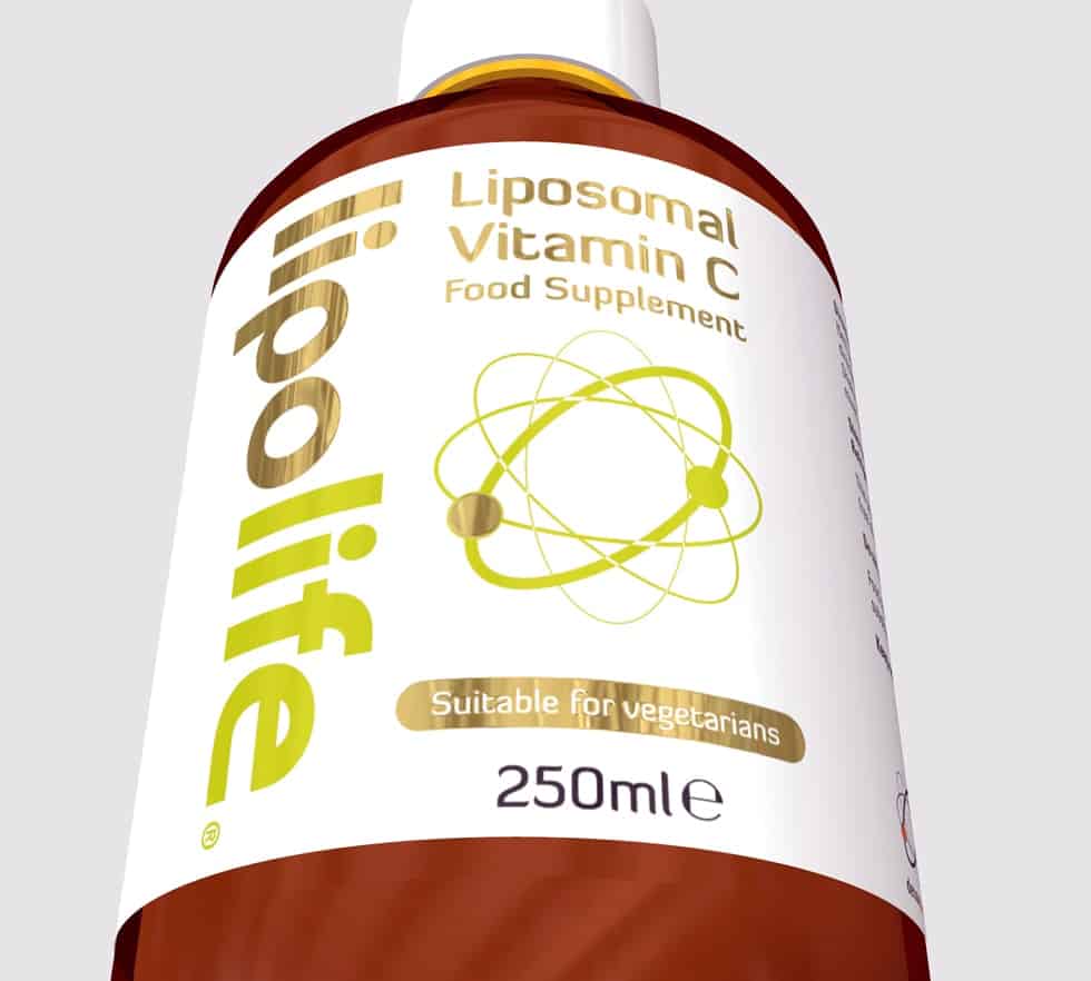 Product label graphics and supplement product identity for Lipolife's liposomal health products - designed by Paul Cartwright Branding.