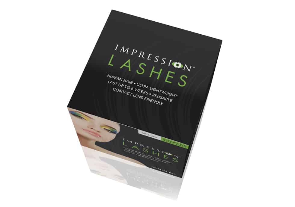 Product carton for Impression eye lash packs by Paul Cartwright Branding.