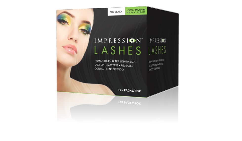 Product carton graphics for Impression eye lashes - design by Paul Cartwright Branding.