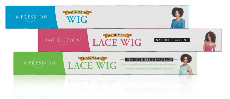 Side view of wig hair product packaging - with graphics by Paul Cartwright Branding.