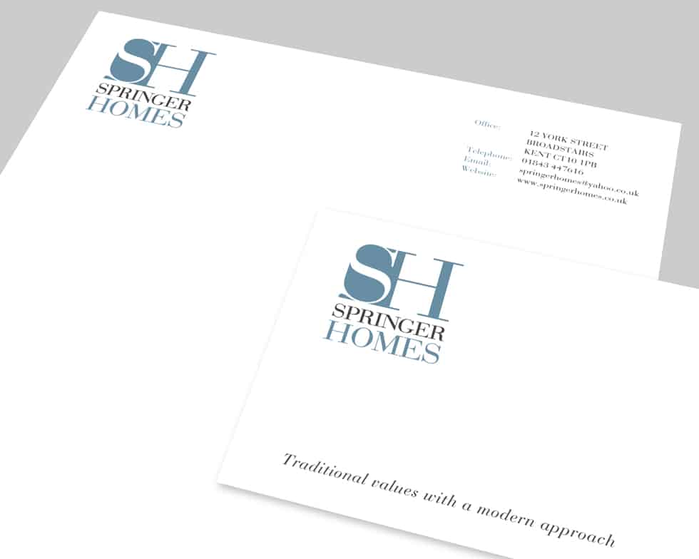 Springer Homes estate agents letterhead, compliments slip and business card stationery design by Paul Cartwright Branding.
