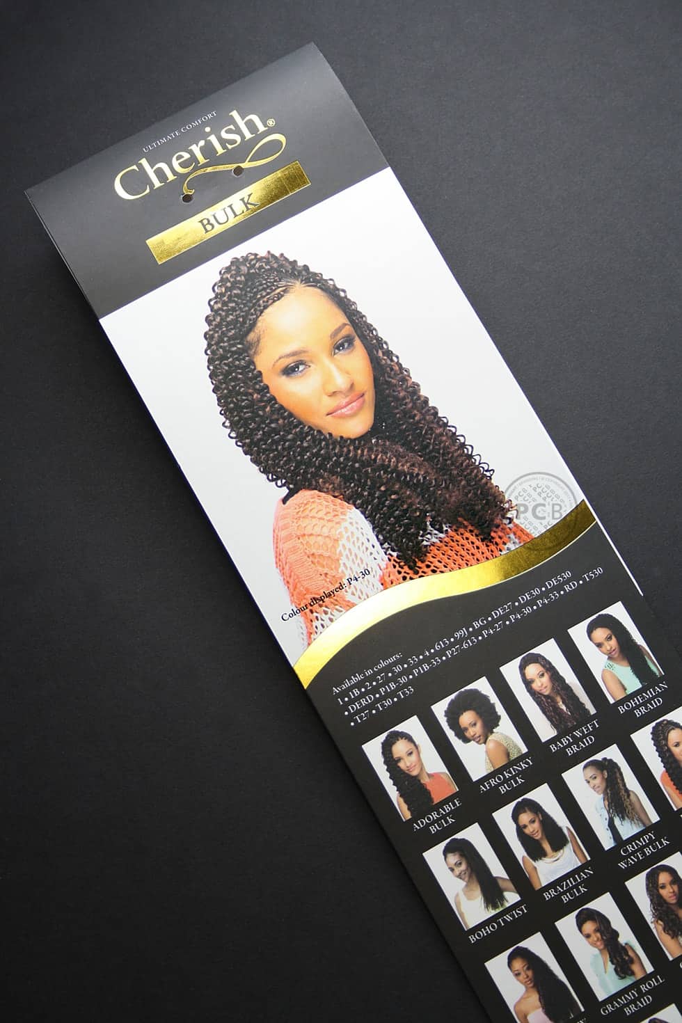 'Available products' in the Cherish hair extensions range - insert design and artwork by Paul Cartwright Branding.