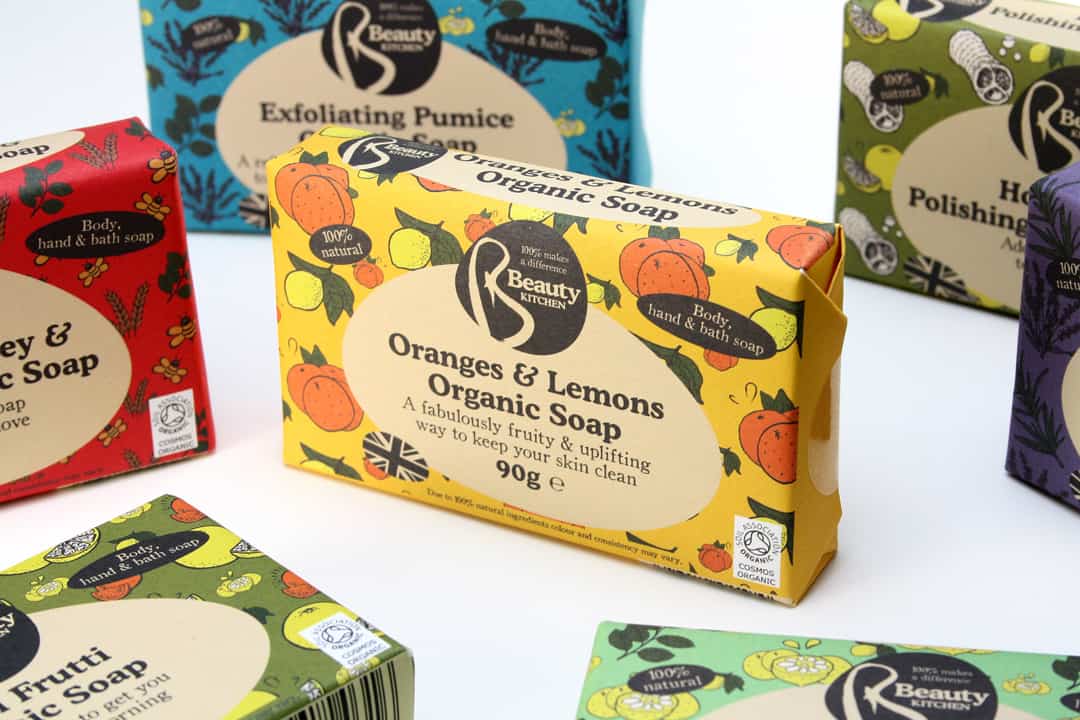 Natural soap paper wrapper graphic design and artwork by Paul Cartwright Branding.