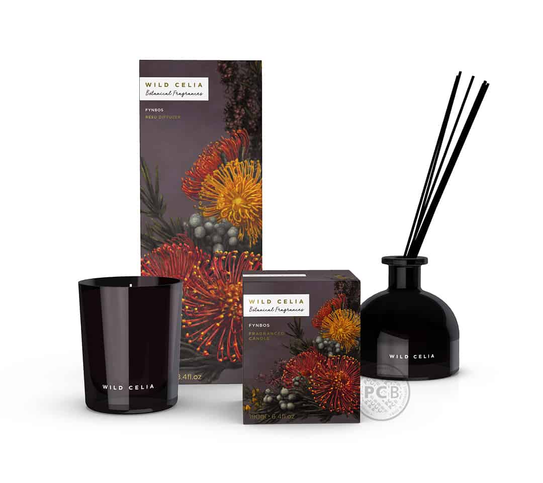 Wild Celia Botanical Fragrances home fragrance design – graphics by Paul Cartwright Branding.