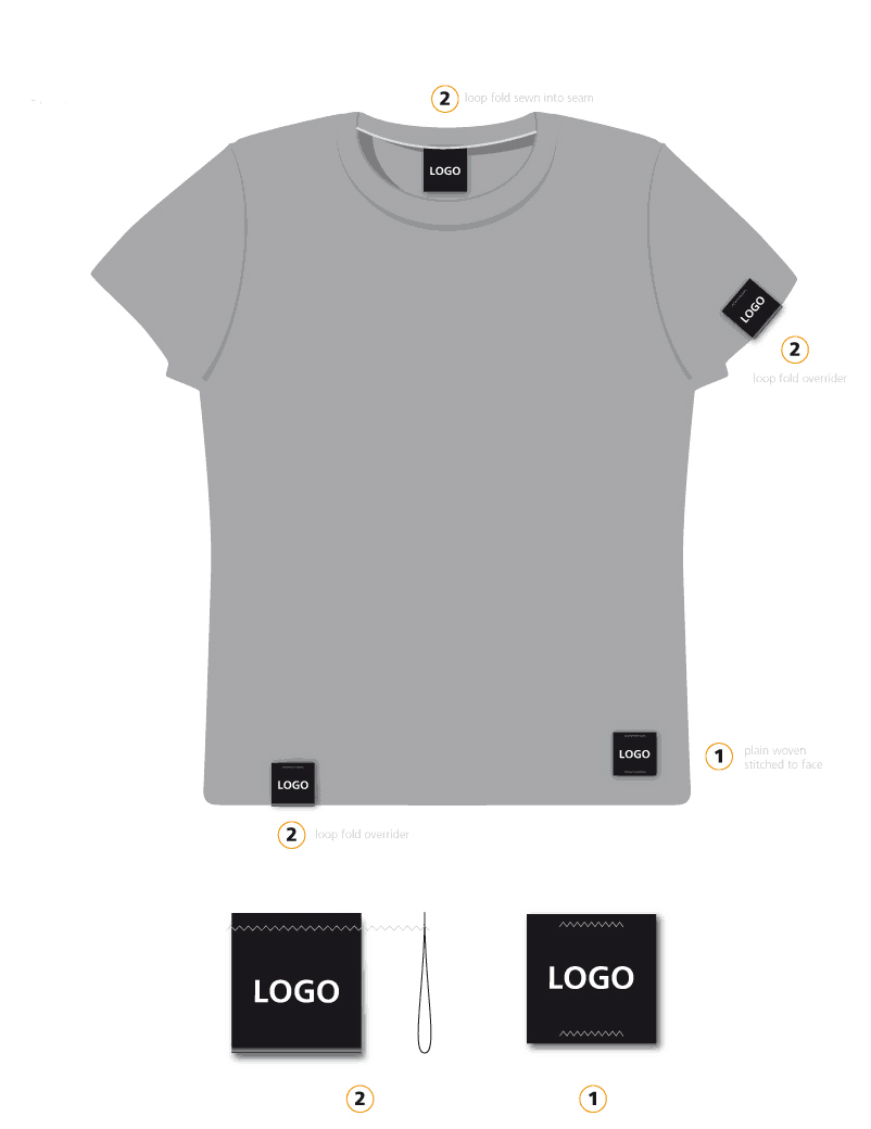 Woven label positioning for men's contemporary t-shirt product branding.