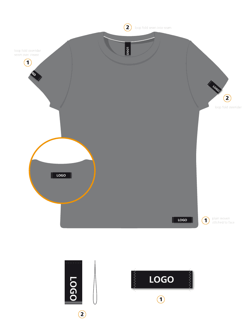 Alternative woven label product branding positioning for men's contemporary t-shirt.