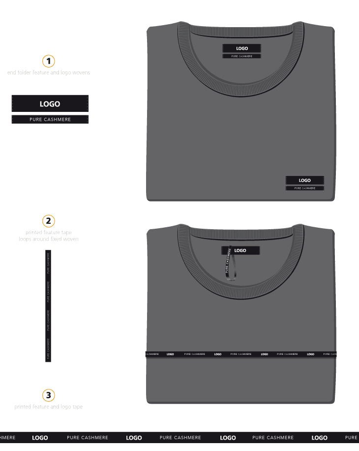 Alternative woven label product branding concepts for men's jumper/sweater.