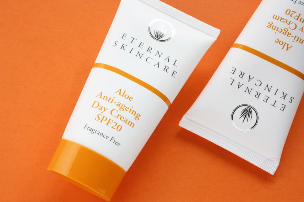 Eternal Skincare's new aloe-based day cream with SPF20 - tube graphics designed by Paul Cartwright Branding.