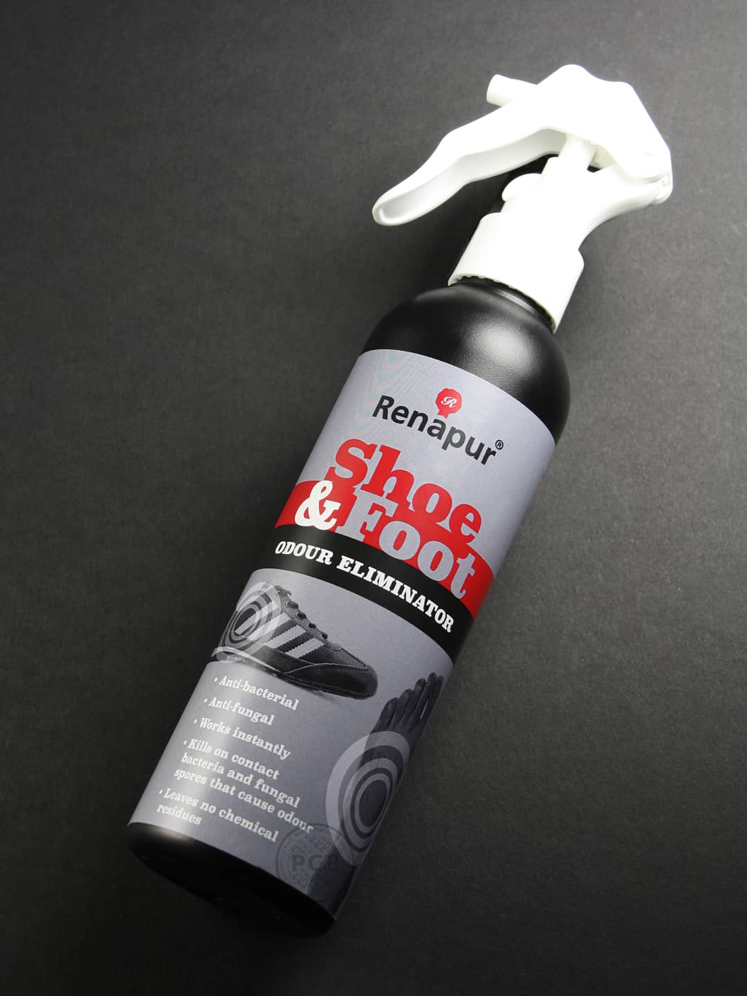 Shoe and foot odour eliminator product label graphics – designed by Paul Cartwright Branding.