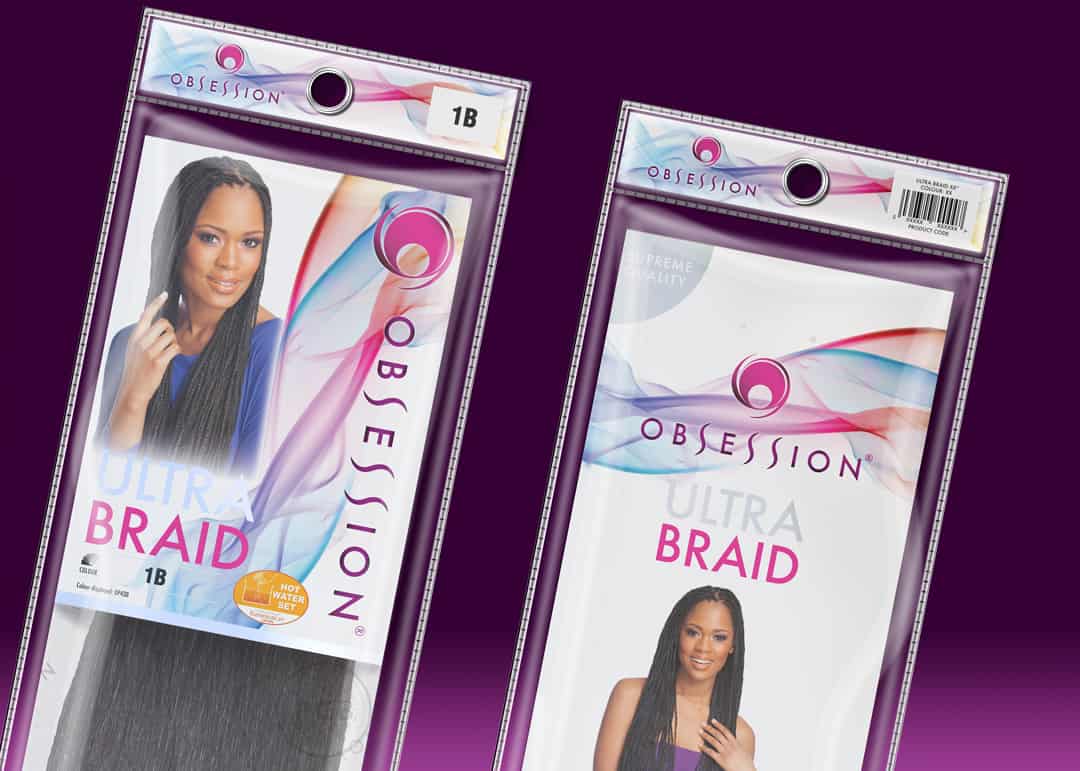 Close-up of top section of printed header card insert for Obsession's new Ultra Braid product.