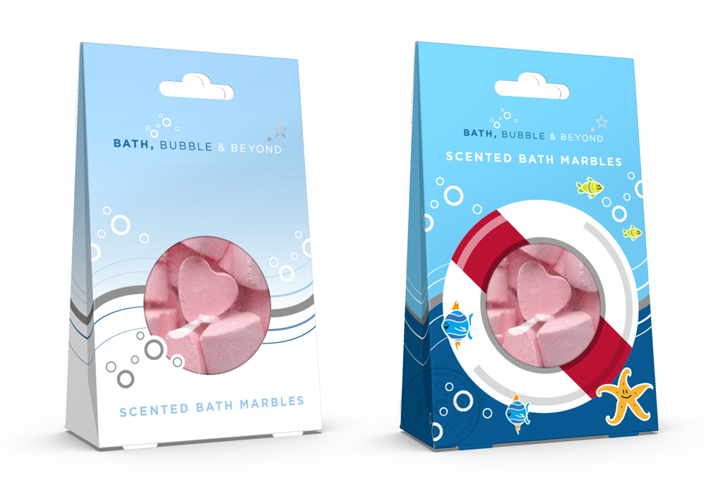 Early concept visuals of chosen concept for bath bomb brand packaging.