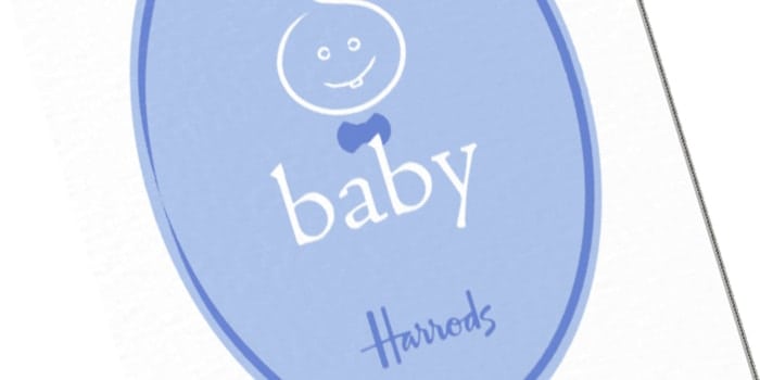 Harrods 'My First...' baby gift logo and swing ticket design.