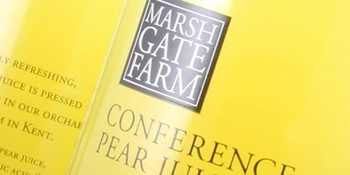 Marshgate Farm pear juice logo and label design.