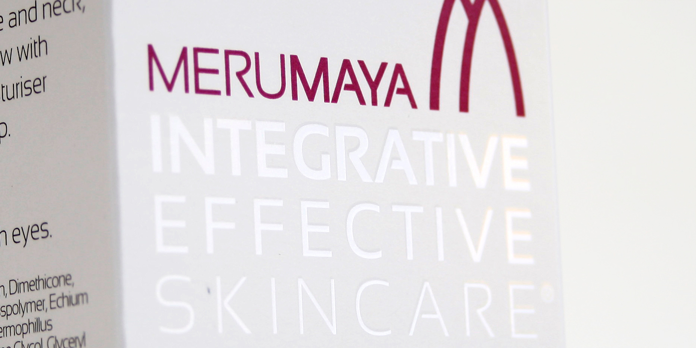 Merumaya skincare packaging and range identity.