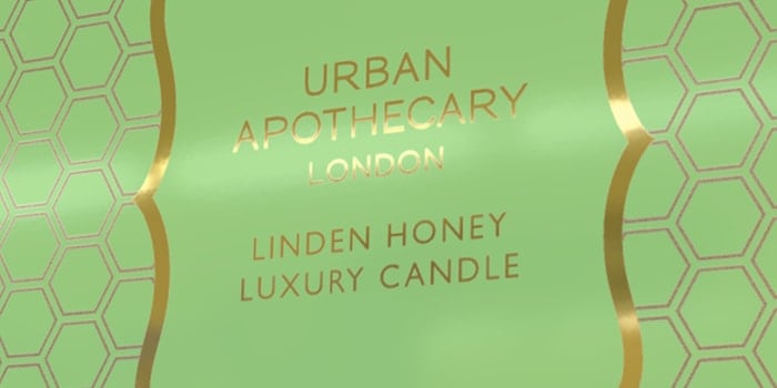Urban Apothecary honey fragranced candle packaging graphics designed by Paul Cartwright Branding.