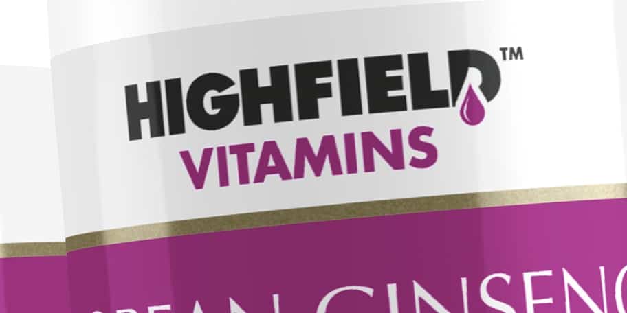 Highfield Vitamins health supplement and vitamin bottle labels design.