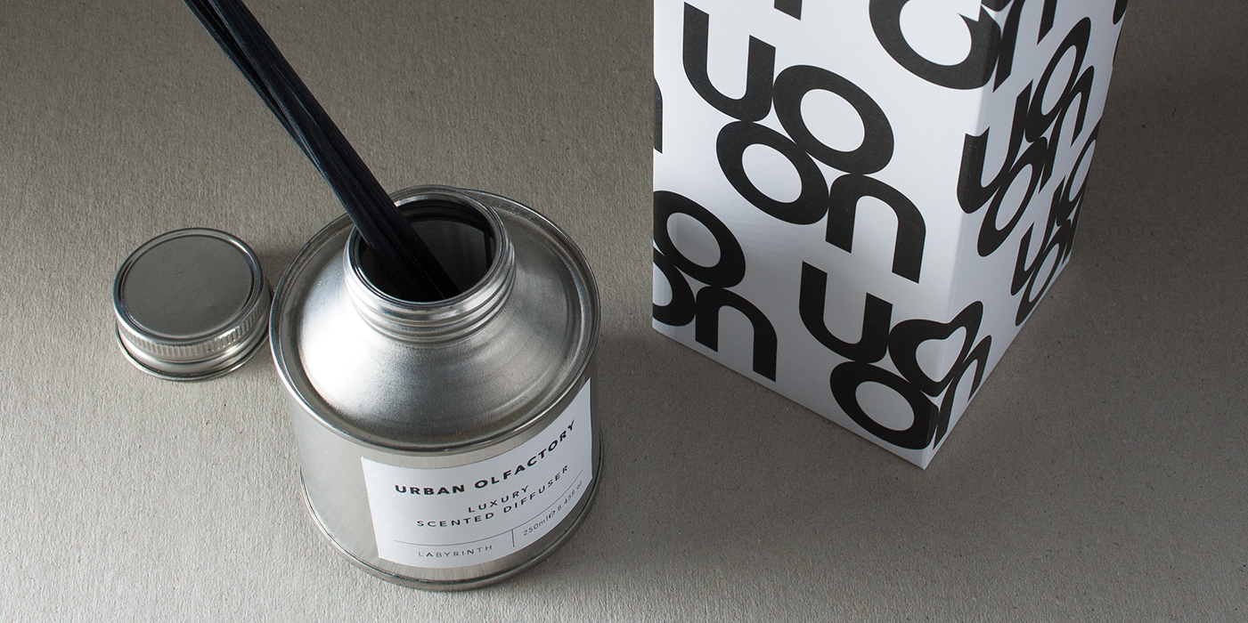 Urban Olfactory candle packaging graphics designed by Paul Cartwright Branding.