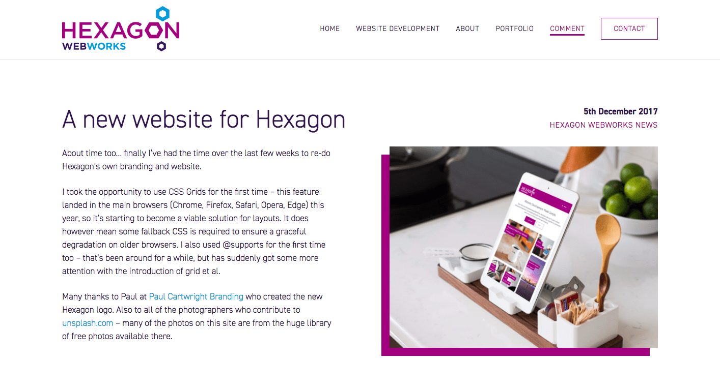 Hexagon Webworks logo design website screen shot – logo design by Paul Cartwright Branding.