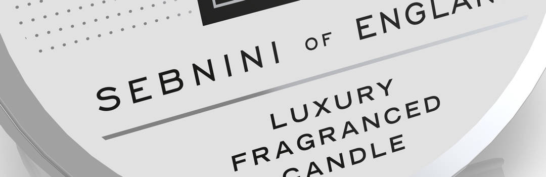 Fragranced candle labelling design for Sebnini No.1 candles by Paul Cartwright Branding.